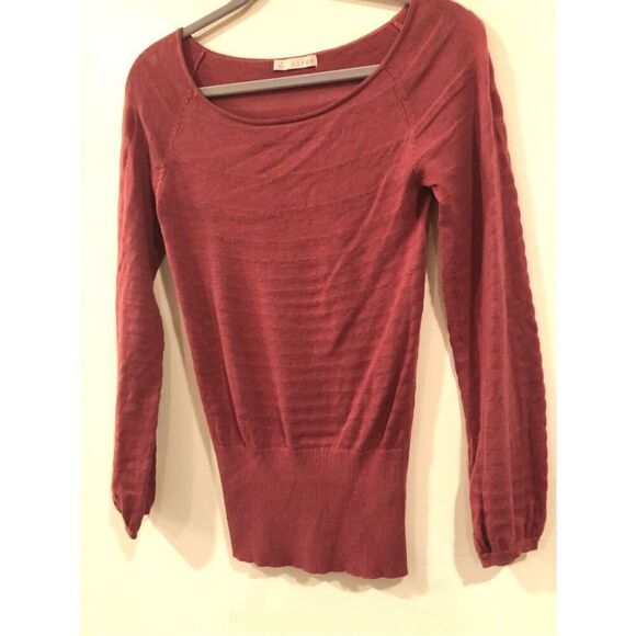 Hinge Dusty Rose Pink Woven Scoop Neck Elastic Wide Waist Puff Sleeve Shirt - Picture 12 of 13